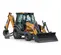 Orange and gray Case Backhoe Loader with 15 foot Dig Depth