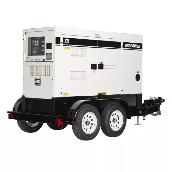 White and black MULTIQUIP 56-64 kW Towable Generator, Tier 4 Diesel